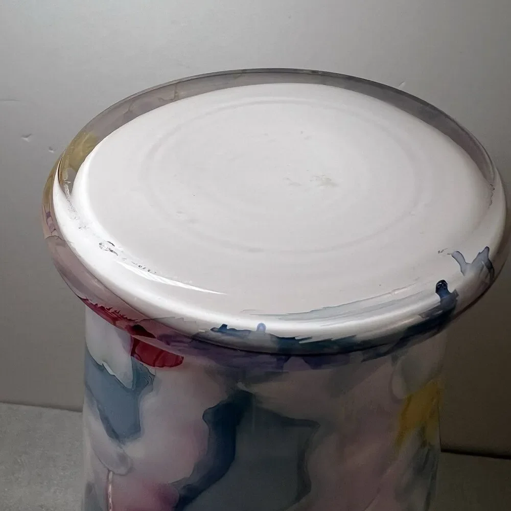 VTG Crane Crest Hand Blown Art Glass Vase Italy Murano Style Splatter MultiColor